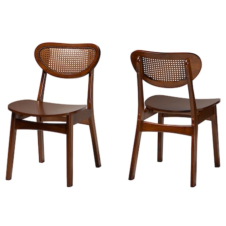 Baxton Studio Hesper Mid-Century Modern Walnut Brown Finished Wood and Rattan 2-Piece Dining Chair Set 239-2PC-13411-ZORO